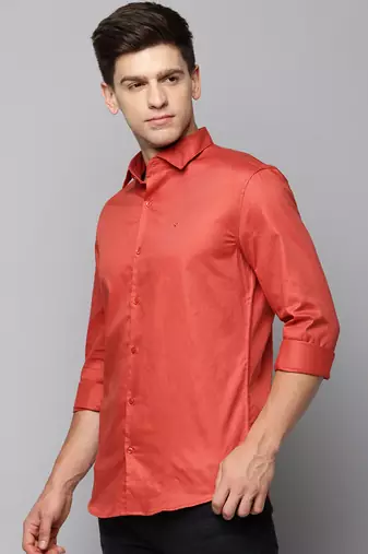 men's long sleeves solid rust shirt