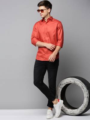 men's long sleeves solid rust shirt 5