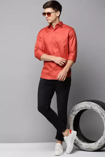 men's long sleeves solid rust shirt