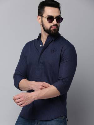 men's long sleeves solid navy blue shirt 1