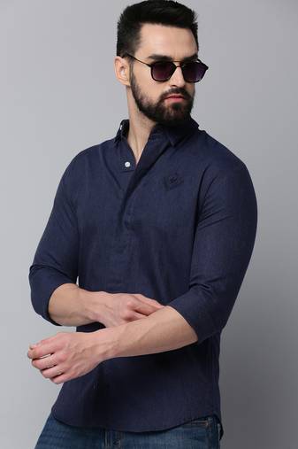 men's long sleeves solid navy blue shirt