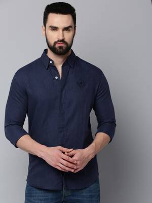 men's long sleeves solid navy blue shirt 2