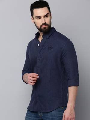 men's long sleeves solid navy blue shirt 3