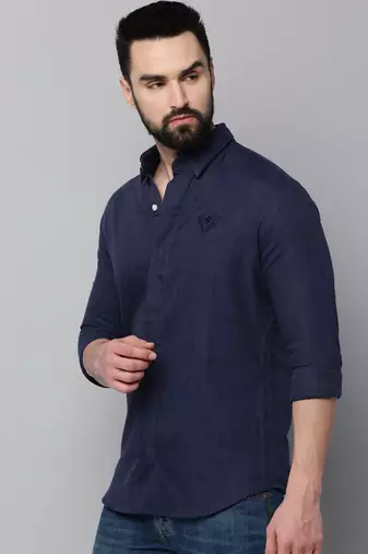 men's long sleeves solid navy blue shirt
