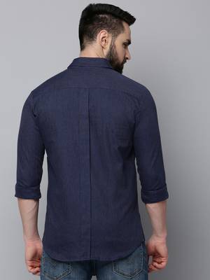 men's long sleeves solid navy blue shirt 4