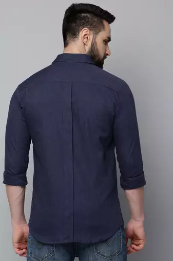 men's long sleeves solid navy blue shirt