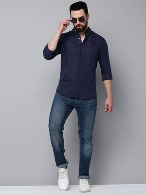 men's long sleeves solid navy blue shirt 5