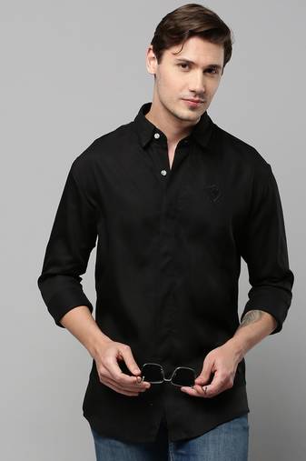 men's long sleeves solid black shirt