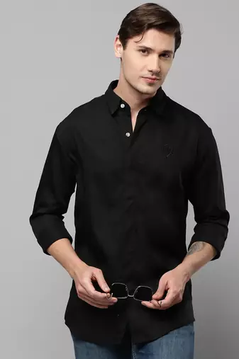 men's long sleeves solid black shirt