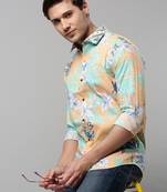 men's long sleeves floral orange shirt