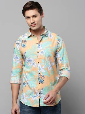 men's long sleeves floral orange shirt 2