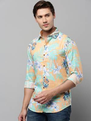men's long sleeves floral orange shirt 3