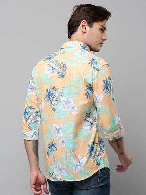 men's long sleeves floral orange shirt 4