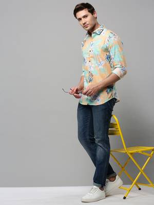 men's long sleeves floral orange shirt 5