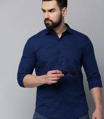 men's long sleeves geometric navy blue shirt