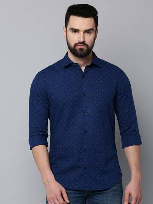 men's long sleeves geometric navy blue shirt 2