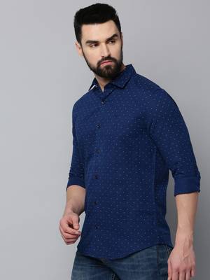men's long sleeves geometric navy blue shirt 3