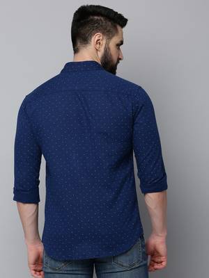 men's long sleeves geometric navy blue shirt 4