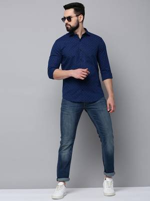 men's long sleeves geometric navy blue shirt 5