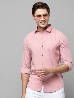 men's long sleeves geometric pink shirt 1
