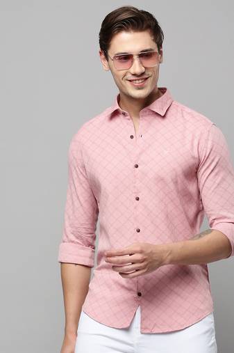 men's long sleeves geometric pink shirt