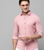 men's long sleeves geometric pink shirt