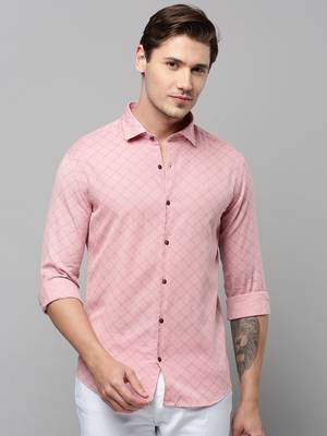 men's long sleeves geometric pink shirt 2