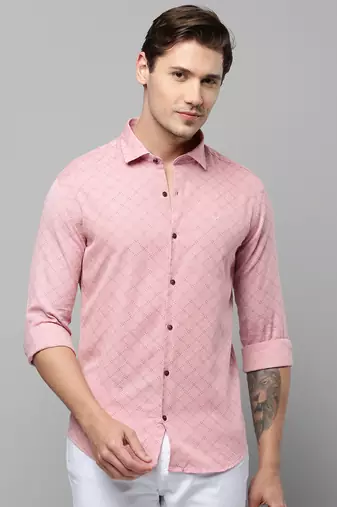 men's long sleeves geometric pink shirt