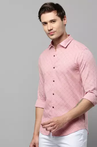men's long sleeves geometric pink shirt