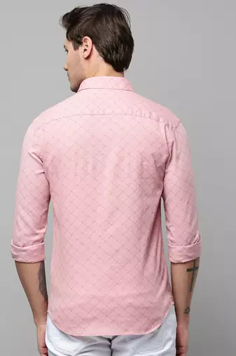 men's long sleeves geometric pink shirt