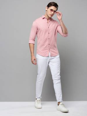 men's long sleeves geometric pink shirt 5