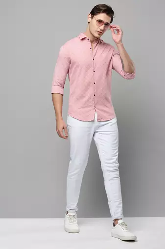 men's long sleeves geometric pink shirt
