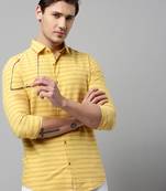 men's long sleeves horizontal stripes yellow shirt