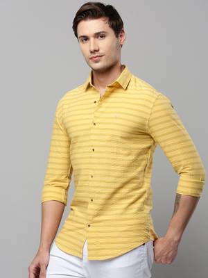 men's long sleeves horizontal stripes yellow shirt 3