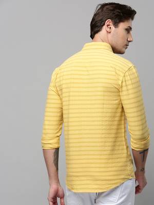 men's long sleeves horizontal stripes yellow shirt 4