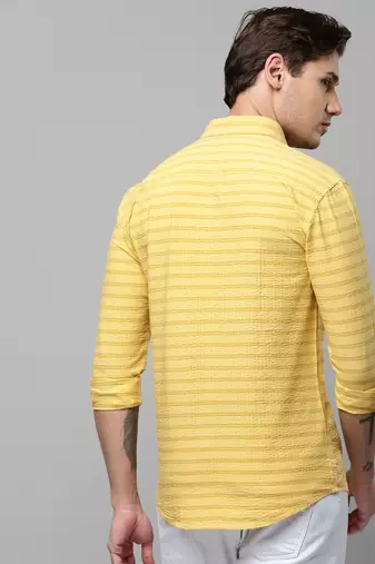 men's long sleeves horizontal stripes yellow shirt