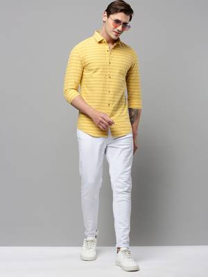 men's long sleeves horizontal stripes yellow shirt 5
