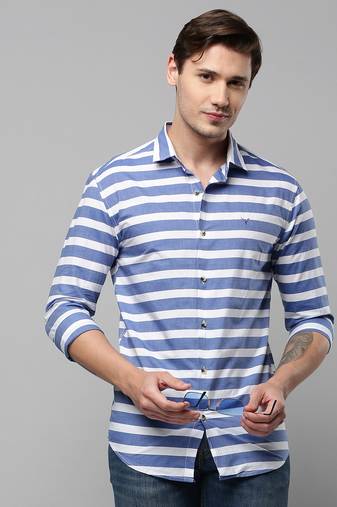 men's long sleeves horizontal stripes blue shirt