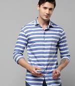men's long sleeves horizontal stripes blue shirt