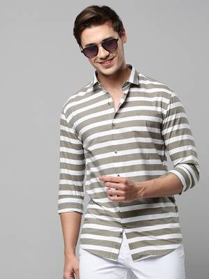 men's long sleeves horizontal stripes taupe shirt 1