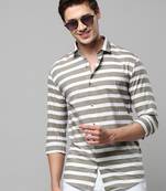 men's long sleeves horizontal stripes taupe shirt