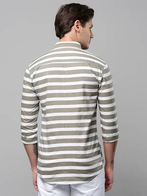 men's long sleeves horizontal stripes taupe shirt 4