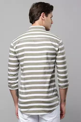 men's long sleeves horizontal stripes taupe shirt