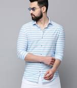 men's long sleeves horizontal stripes blue shirt