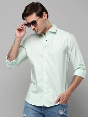 men's long sleeves solid sea green shirt 1