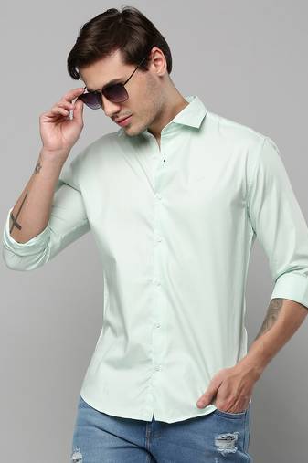 men's long sleeves solid sea green shirt