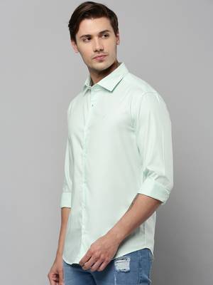 men's long sleeves solid sea green shirt 3