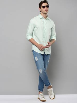 men's long sleeves solid sea green shirt 5