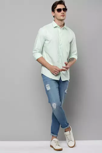 men's long sleeves solid sea green shirt