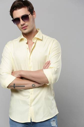 men's long sleeves solid yellow shirt